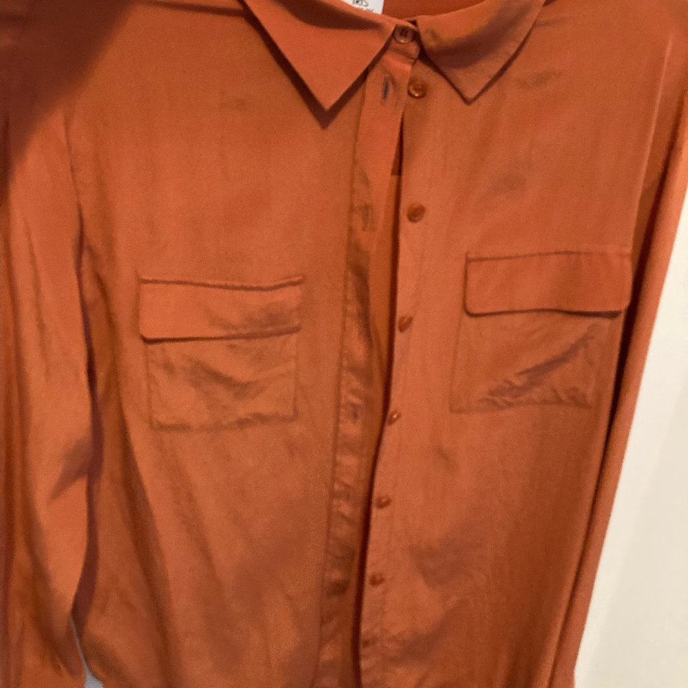 Silk Iris and Ink Long sleeve Buttondown - Burnt orange